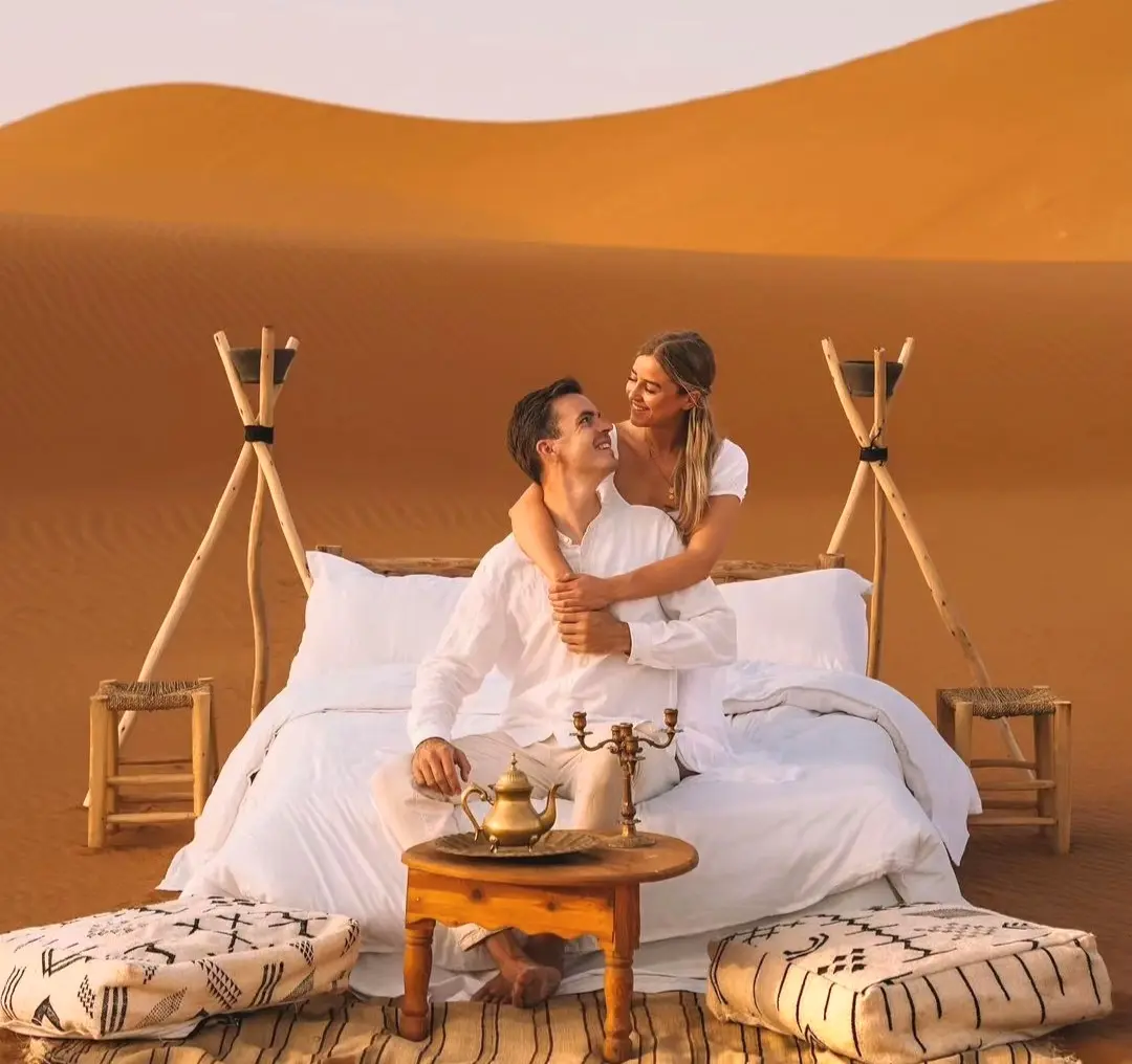 Romantic wedding setup in a Marrakech riad courtyard – Sahara Trailsweddings and honeymoons